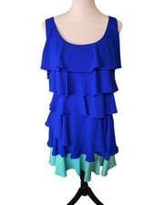 Calvin Klein Blue Ruffle Tiered Sleeveless Party Cocktail Dress Size 12 EUC