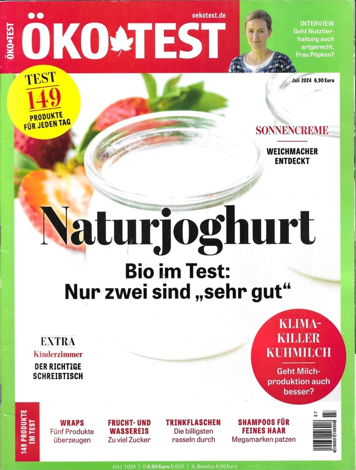 Öko Test Juli 2024 Naturjoghurt, Frucht- und Wassereis, Trinkflaschen, Kuhmilch - Bild 1 von 1