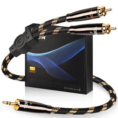 High-Quality RCA to 3.5mm Audio Cable - Upgraded OCC-Core, Dual Shielded, 3ft