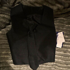 Men's Black Satin Tuxedo Vest Set 3-Piece w/ Tie, Lined Polyester 40R