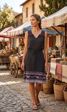 sweetGREY Boho Paisley Floral Hem Sleeveless Dress Medium Black Pink Embroidered