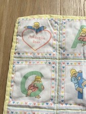 Vintage Paddington Bear ABC Alphabet Quilt Baby Blanket 23x40 Pastel Bedding