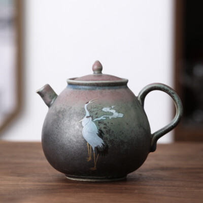 China Ceramics Crude Pottery Fambe 260cc Animal Red-crowned Crane Kung Fu Teapot