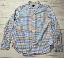 Polo Ralph Lauren Boys Blue Plaid Cotton Button up Long Sleeve Shirt Size L