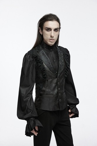 Gilet jacquard Punk Rave uomo nero gotico splendido orlo con volant retrò gilet - Foto 5 di 21