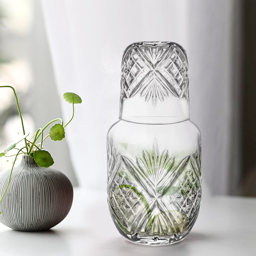 Vintage Bedside Water Carafe Tumbler Pitcher 4 Pieces and Glass Set for Bedroom - 第 6/6 張圖片