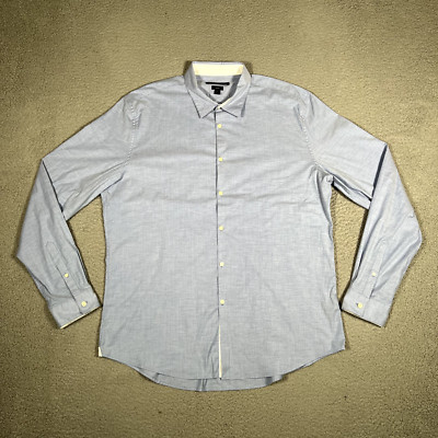 John Varvatos Shirt Mens XL Blue Striped Luxe Slim Fit Casual Preppy Button Up
