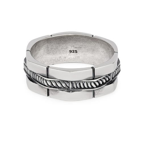 58-66mm Massiv Silber 925 Schlangenmuster bequemer Herrenring Used Look Bandring - Picture 2 of 7