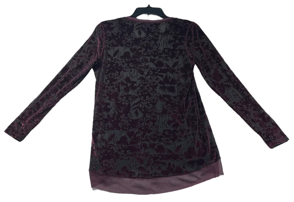 Simply Vera Vera Wang Blouse Womens Size Medium Petite PM Burgundy Long Sleeve - Image 2 of 4
