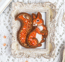 DIY Brooch Squirrel Kit Embroidery DIY Jewelry Making Beadwork b-111