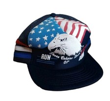 VINTAGE 3 Stripe Trucker Hat Snapback These Colors Dont Run Burn USA Made Eagle