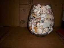 VERY GOOD CONDITION GLASS VASE W/SEA SHELLS LOCAL PICK UP ONLY NO SHIPPING