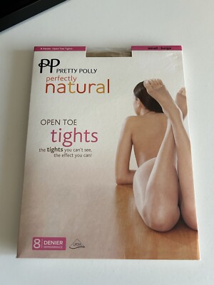 Pretty Polly Perfectly Natural Beige 8 Denier Open Toe Tights Size Small Bnwt