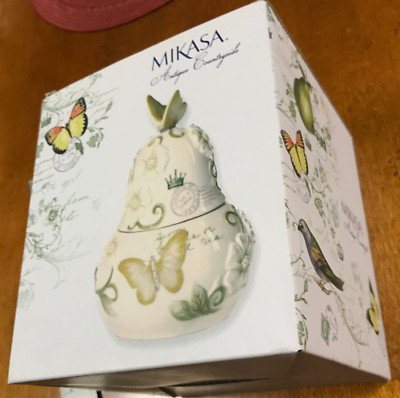Mikasa 4  Antique Countryside Pear Covered Box Butterfly Trinket Sugar