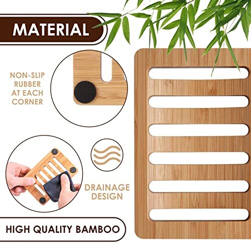 2 Pack Bamboo Soap Dish Holder Wooden Soap Dish For Shower Bar Soap Dish Holder - Picture 3 of 7