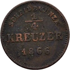 Schwarzburg-Rudolstadt Cu 1/4 Cruiser 1866 Copper 1.3g Original Coin #LXY176