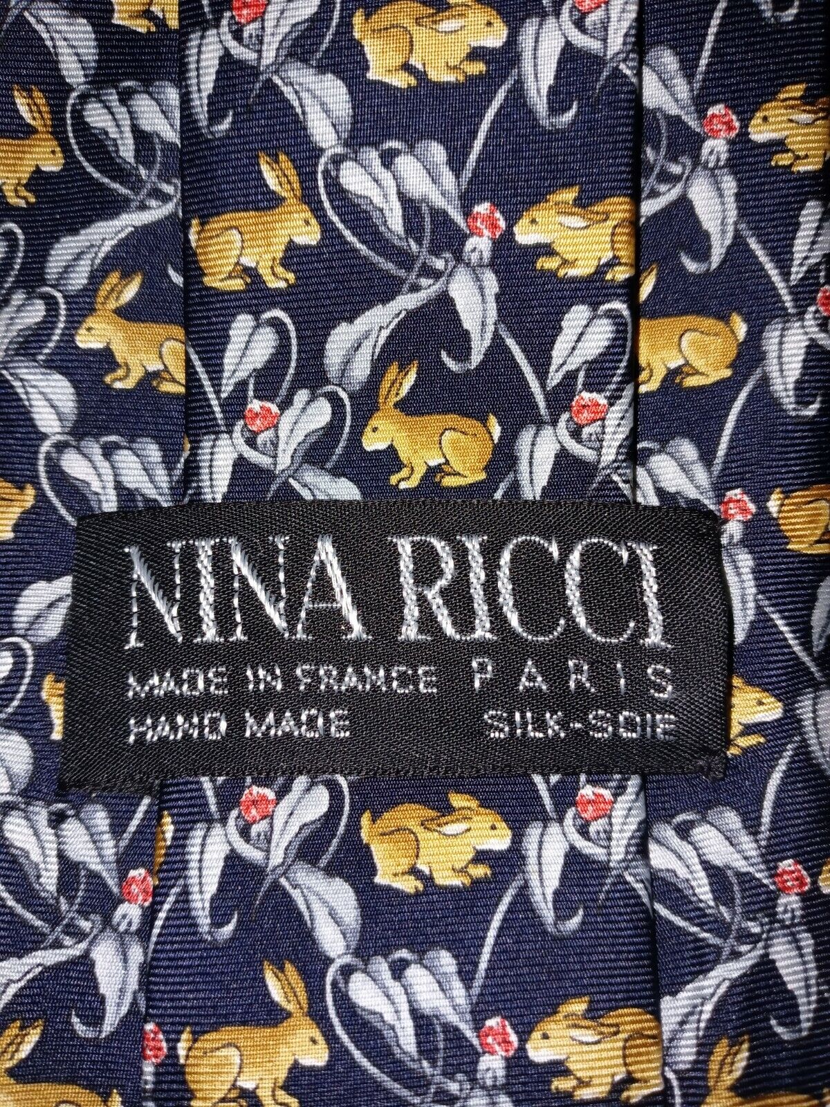 Vintage Nina Ricci Hand Made Silk Bunny Rabbit Print Necktie Mad