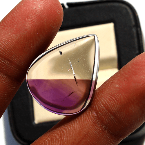 32 Cts Natural Amethyst Inclusion In Quartz 26.6mmx21.3mm Pear Cabochon Gemstone - Picture 4 of 15