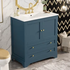 30'' Bathroom Vanity w/Ceramic Sink Combo, Modern Freestanding Storage Cabinet