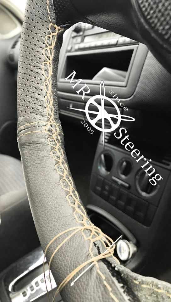 CUBIERTA DE VOLANTE DE CUERO DE DOS TONOS PARA VAUXHALL VELOX 51-57 PUNTO CREMA - Imagen 2 de 4