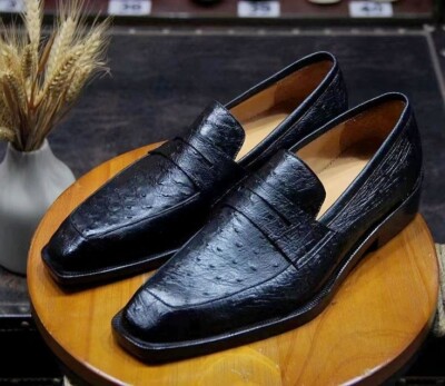 Black all leather ostrich print slip on. Top quality handmade moccasin. 3238-M Calzoleria Toscana Men main image 4
