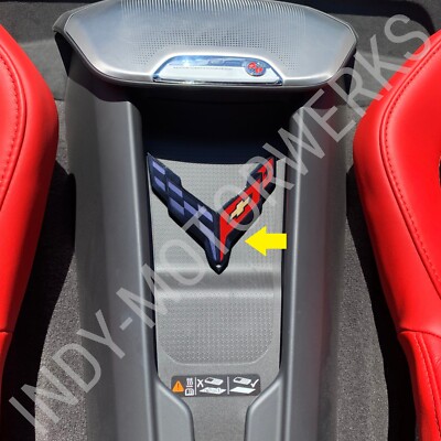 C8 CORVETTE WATERFALL WIRELESS PHONE CHARGER BAY BLACK CROSSED FLAG EMBLEM