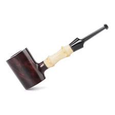 Wooden Poker Pipe Handmade Briar Tobacco Pipe Straight Bamboo Stem Hammer Pipe 