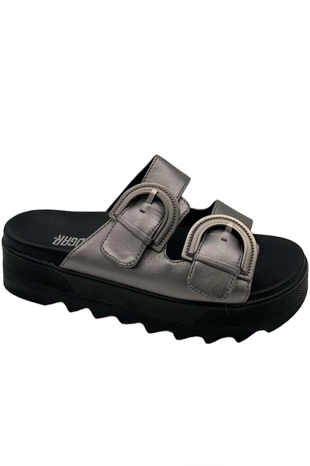 PUMA Sandali con fibbia in pelle o camoscio Cougar Pepa argento metallizzato