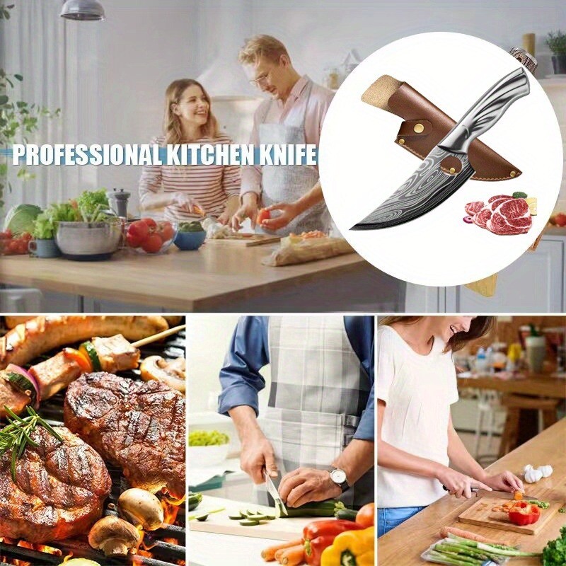 Kitchen Chef's Knife Damascus Japanese Meat Cleaver Fruit Knives Fit Camping BBQ