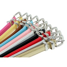 Women Metal Silver Buckle Faux Leather Waist Skinny Belt Dress Jeans Waistband