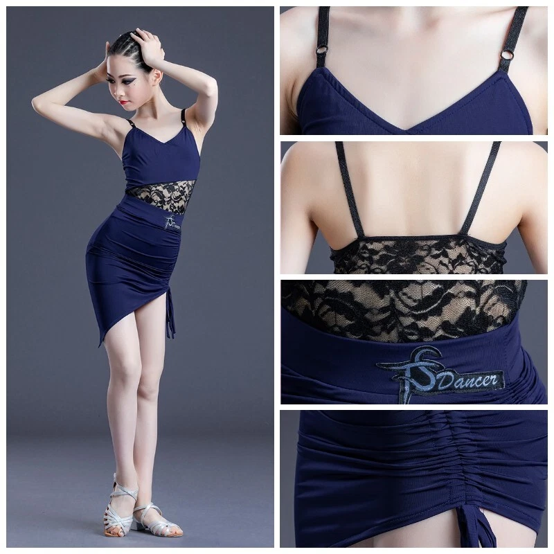 Girls Slip Latin Dance Dress V-neck Lace Tassel Skirts Ballroom Dancewear - Image 3 of 4