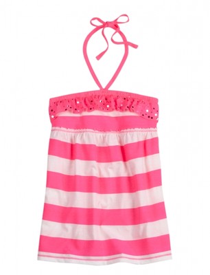 NWT Justice Girls Neon Pink & White Stripe Halter Babydoll Top Tee 10  NEW
