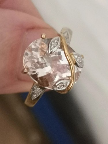 Anello oro giallo 9 ct tormalina rosa blush e diamanti taglia M firmato DK Birmingham - Foto 6 di 17