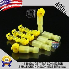  400 T-Taps  Male Disconnect Wire Connectors Yellow 12-10 Gauge Terminals UL