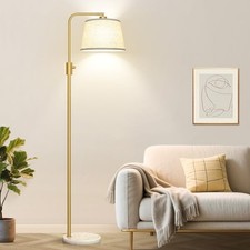 Dimmable Gold Floor Lamp, 1000 LM LED Edison Bulb Gold-Linen Shade-Marble Base