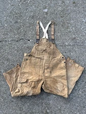 Filson Men’s Double Oil Tin Cloth Overalls Bib Size 40 Style 27 Dark Tan USA Vtg