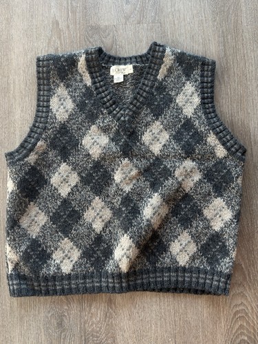 J.Crew, Vintage J Crew 100% Shetland Wool Argyle V Neck Sweater Vest Grandpa Preppy L