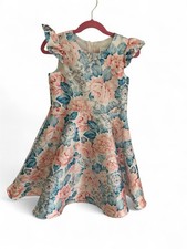 Rare Editions Girls 6X Floral Fit  Flare Dress Blue Pink Sleeveless Party