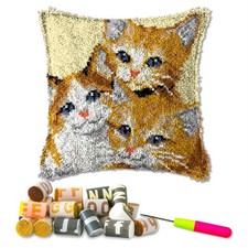 Latch Hook Kits Pillow Cat Crochet Yarn Cushion Colour Pre-Printed Canvas Rug...