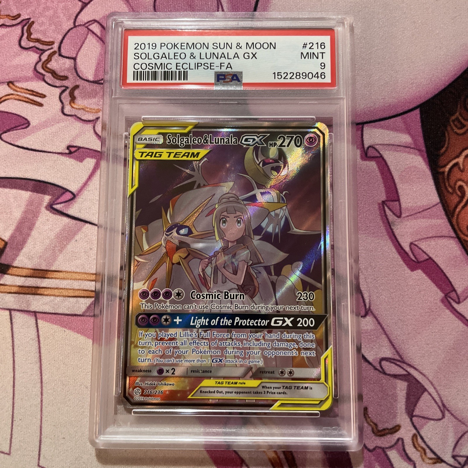 2019 Pokemon Cosmic Eclipse Solgaleo & Lunala GX Full Art #216 PSA 9 MINT
