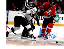 CHICAGO BLACKHAWKS MICHAL HANDZUS SIGNED FACEOFF 8X10