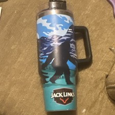 Vacuum Insulated Travel Mug with Handle, Mountain Landscape Design, Turquoise