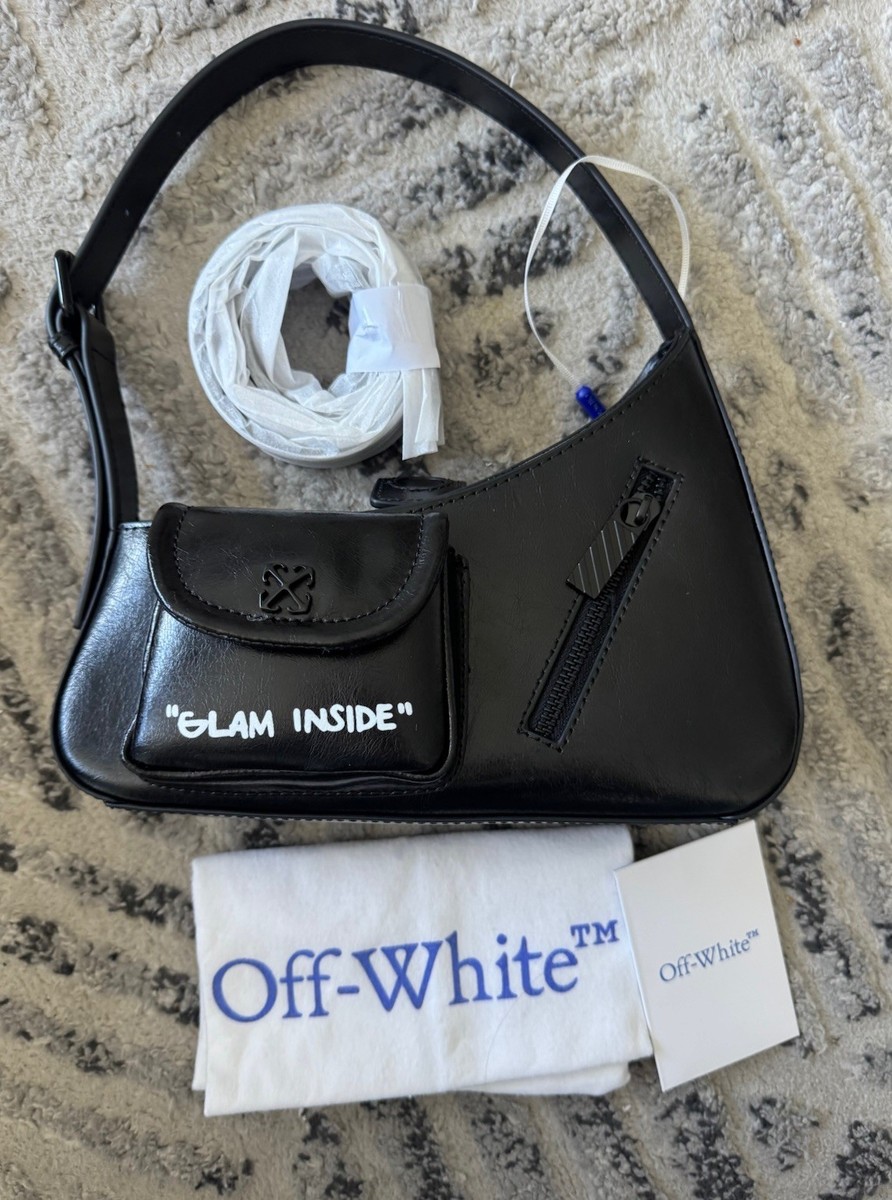 Off-White Jitney Hobo Bag Black GLAM INSIDE Logo Adjustable Strap
