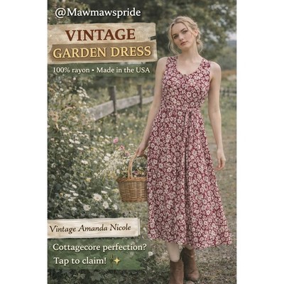 Vintage Amanda Nicole Floral Midi Dress USA Rayon Cottagecore Button Front M