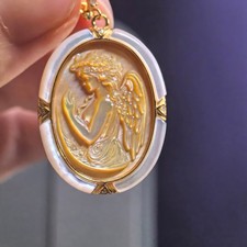 925 silver Angel Cameo shell vintage jewelry Pendant estate jewelry yellow