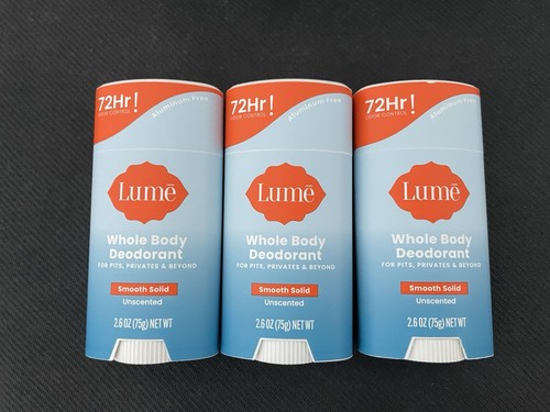 3x Lume Smooth Solid Whole-Body Deodorant Unscented 2.6oz (3 Solid Stick) - NEW