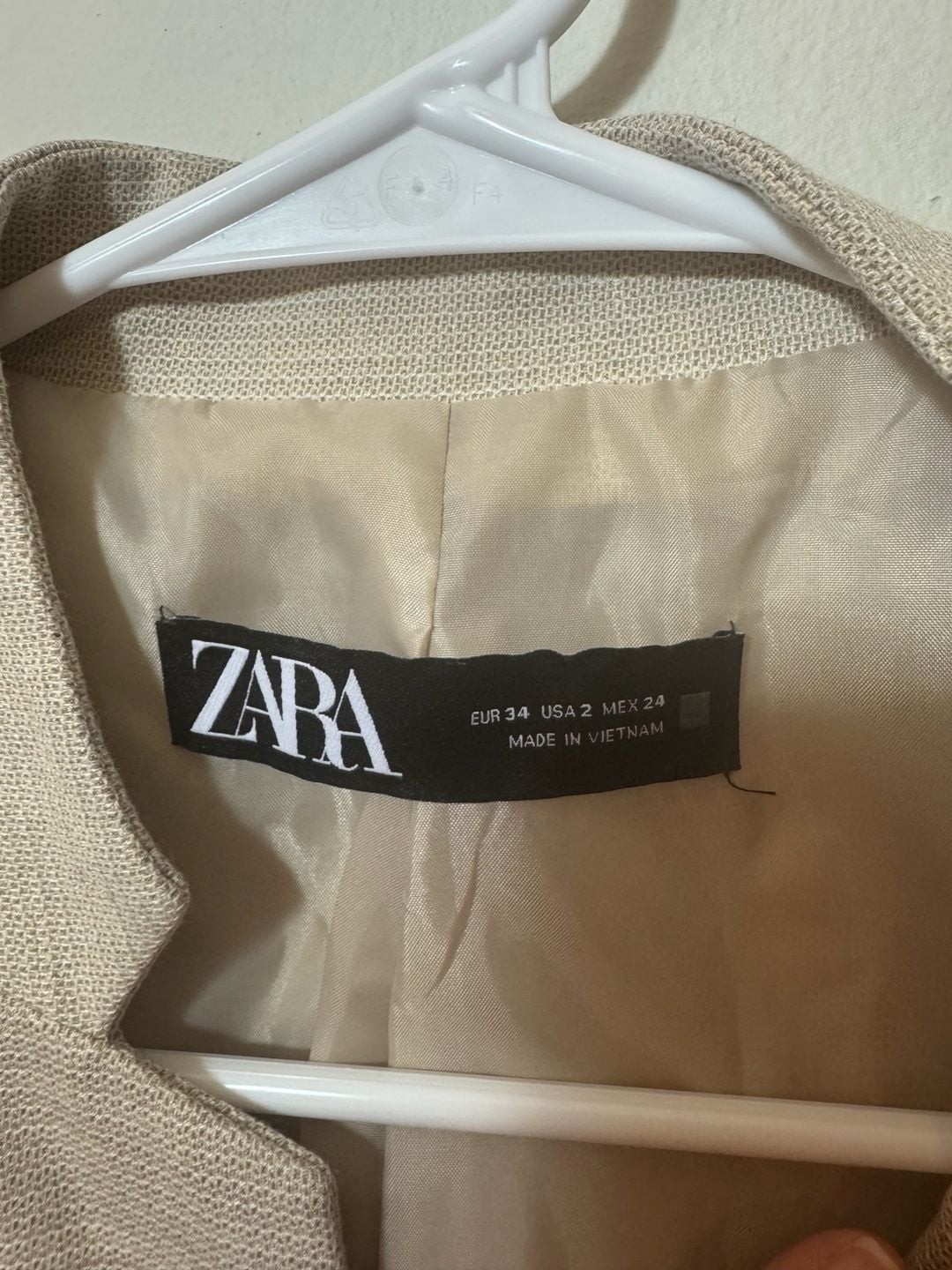 Zara Beige Textured Single Button Blazer, Women's… - image 3