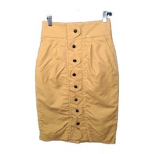 Anthropologie Maeve Ada Button Front Skirt Gold Yellow Pencil Cotton Size 00