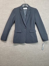 Elie Tahari Womens sz 2 dark Black pin-stripe pointed collar Classic Blazer