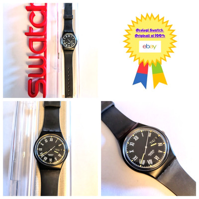 Swatch Gent Neu NOS Schwarz GB722 1991 Vintage Armbanduhr 90er Schwarz